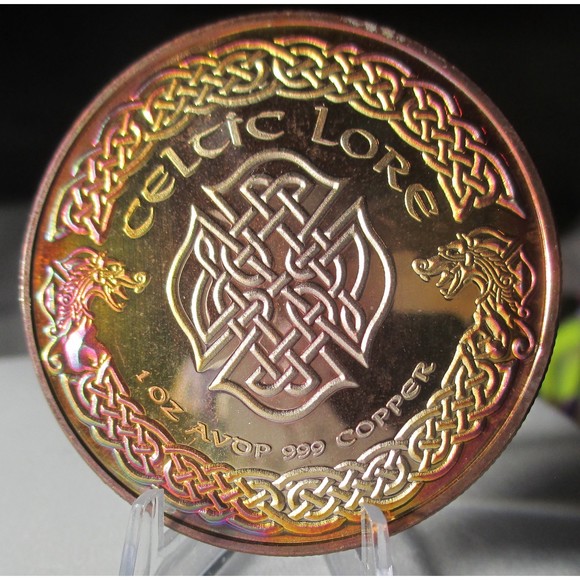 Celtic Lore - Banshee RAINBOW TONED- 1oz .999 BU copper round - Picture 2 of 4